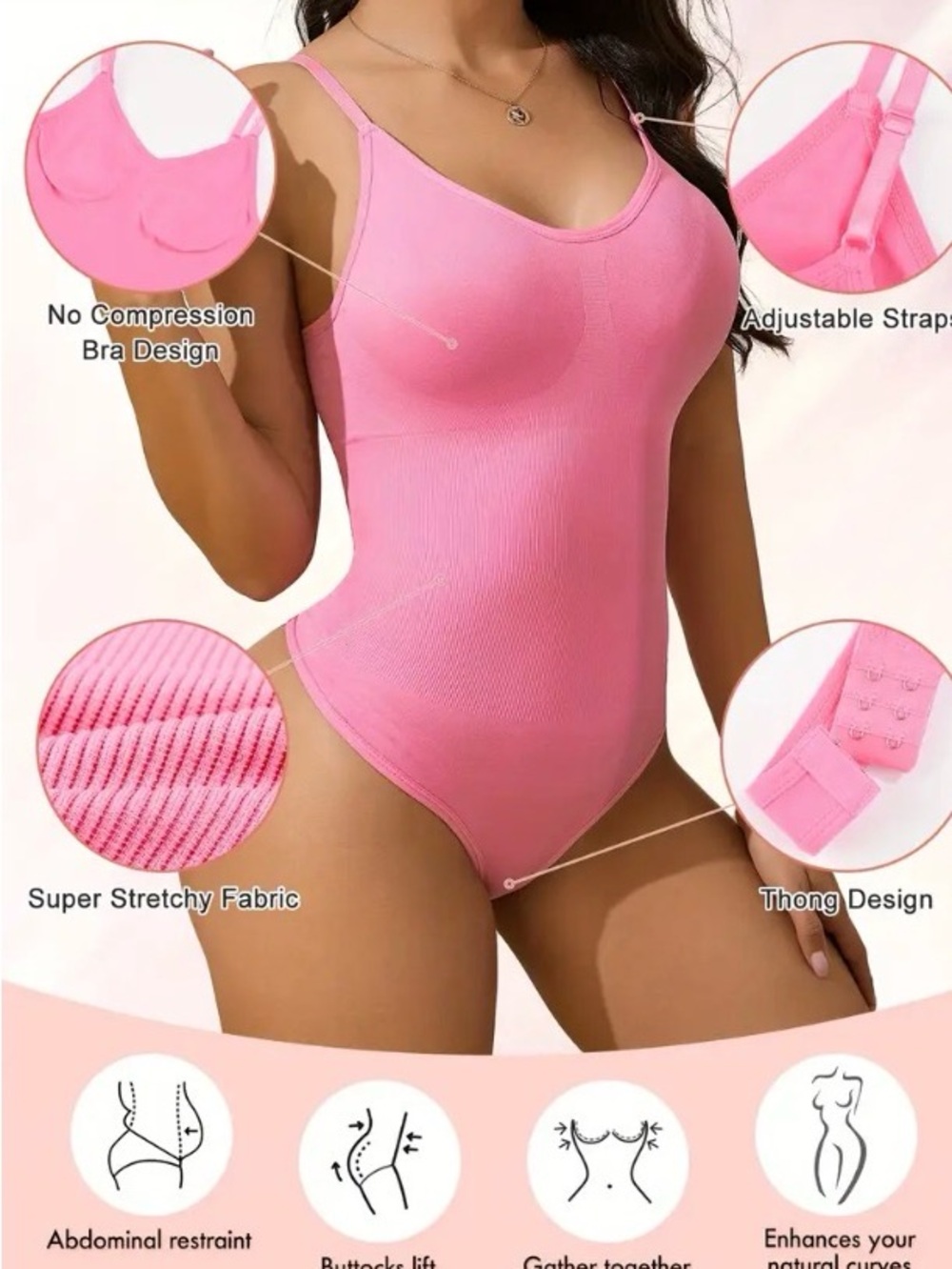Pink Women’s Shapewear Bodysuit with No-Compression Bra